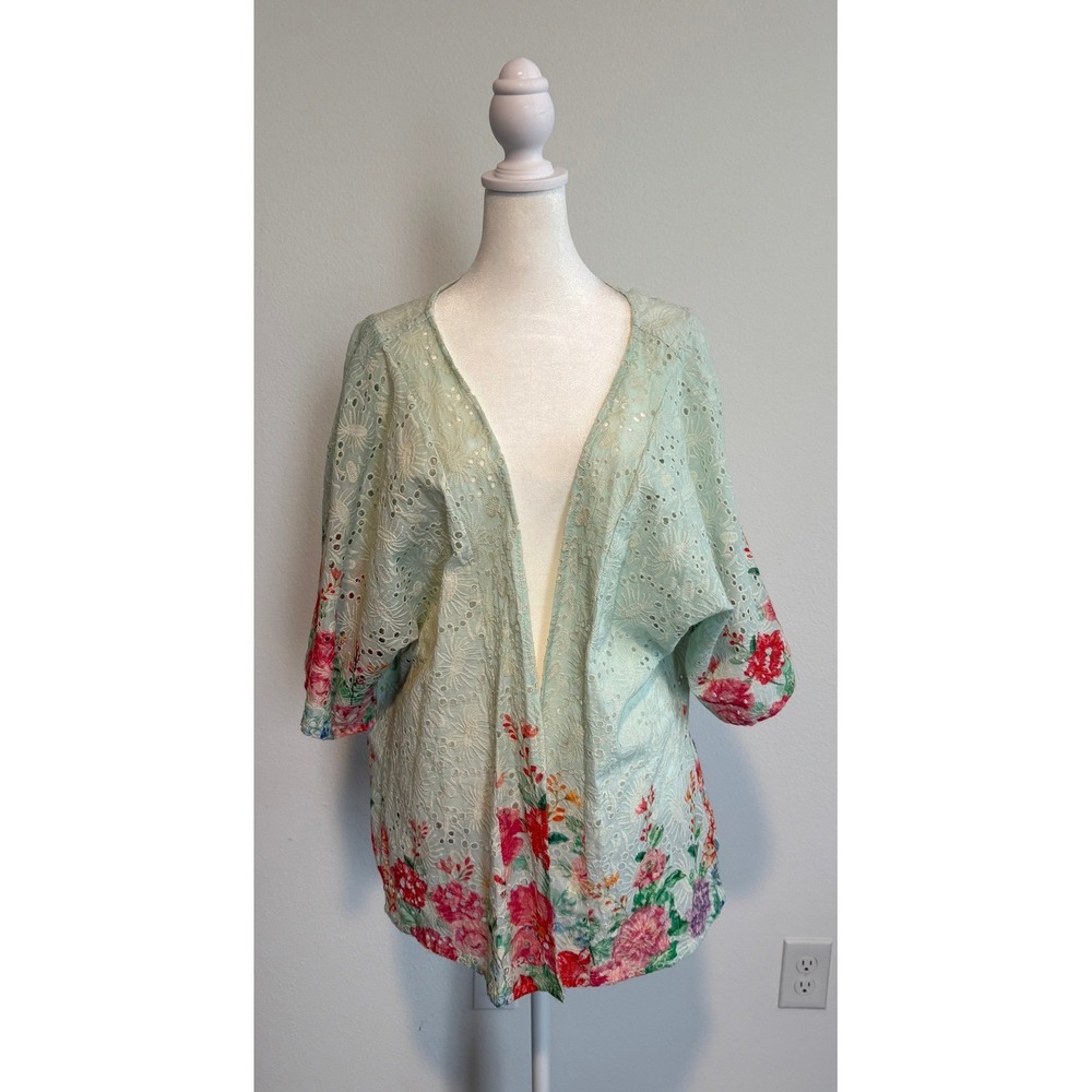 Tolani Floral Eyelet Kimono Top XL | Boho Resort Cottagecore Layer - Picture 1 of 8